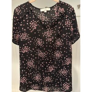 Loft Black Floral Tee/Blouse Size M